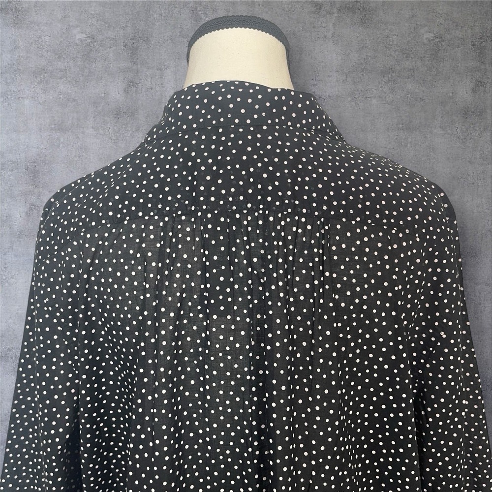 J Crew Relaxed Fit Shirt Dress Womens XL Black Polka Dots 100% Cotton Beach - Picture 5 of 9